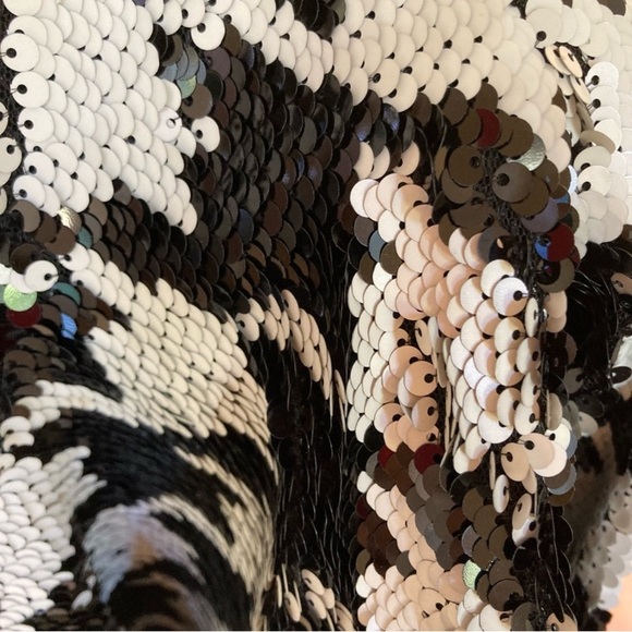 ZARA Black Silvery White Sequin Houndstooth Long Sleeve Crop Top - Picture 9 of 16